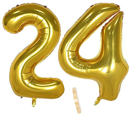 Folienballon Zahl Deko Gold 24 für Frauen Männer, XXL 100cm Riesen Nummer Aufblasbar Helium Ballon Figuren Zahlen Luftballons für 24. Jahre Mann Frau Geburtstag Hochzeit Jubiläum Party Dekoration