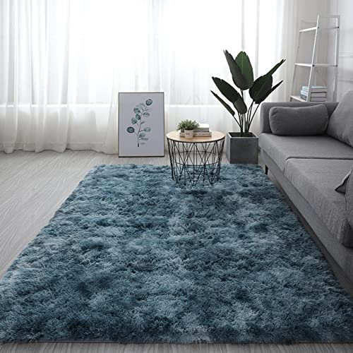 GOUER Hochflor Teppich 200x200cm Langflor Flauschig rutschfest Teppiche Bedroom für Wohnzimmer, Esszimmer, Kinderzimmer, Schlafzimmer, Wohnkultur, Dunkelblau
