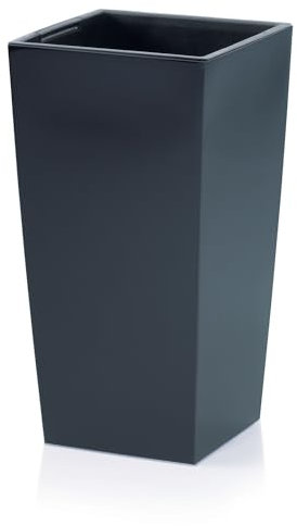 IMJ-Global Vaso Fioriera per piante Fiori DURS Grande H61 Liscio da interno esterno Quadrato Alto Nero 49 Litri 32,5x32,5x61 cm design Moderno in plastica da balcone Grigio Antracite