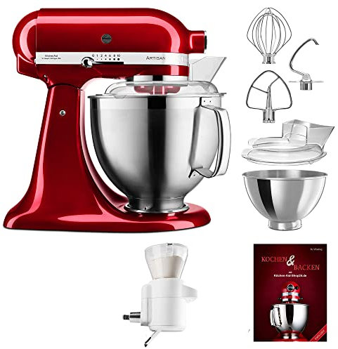 KitchenAid Küchenmaschine Artisan - P26 Starter Set 185er (Sieb) - 5KSM185PSECA inkl. Sieb mit digitaler Waage (5KSMSFTA) und Kochbuch (Kochen & Backen)