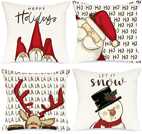 Weihnachtskissen Kissen Weihnachten Kissenbezug KissenhüLle Weihnachtskissenbezug Dekokissen Xmas Deko Hirsch weiß Christmas Pillow Cushion Covers Polyester 40x40 cm Winter 4 Stück Decoration
