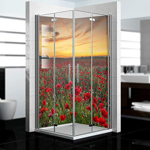 dedeco Eck-Duschrückwand wasserfest Motiv: Blumen V2, 2 x 80x200 cm, als Badrückwand zum Fliesenersatz, als Dekorwand, Wandverkleidung und Duschplatte aus Aluminium - Made in Germany