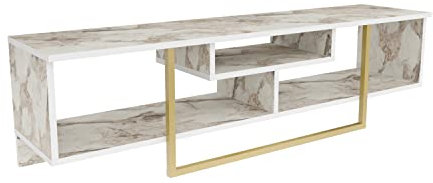 DECOROTIKA ASAL 150, Bois d'ingénierie, Effet marbre Blanc et Couleur dorée, Height: 40 cm | Width: 150 cm | Depth: 35 cm