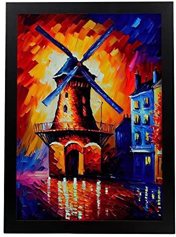 Nacnic Poster Moulin Rouge im Ölgemälde Stil. Illustrationen von Denkmälern und Städten im fotografischen Vollfarbstil. Innenarchitektur und Dekoration. A4.