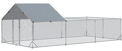 PawHut Gehege für Hühnerstall, für den Außenbereich, 18 m² – Zwinger Voliere 6 x 3 x 1,95 m – überdachter Raum – verzinkter Stahl