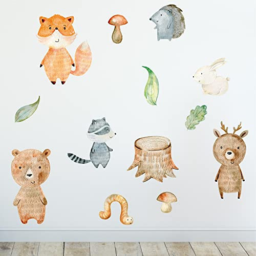 Sunnywall Wandsticker Wandtattoo Wandbild Baby Aufkleber Kinderzimmer Baby Wandaufkleber Spielzimmer (Woodland Waldtiere)