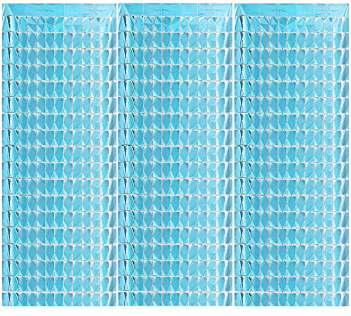 Hayaww 3 Pcs Glitzer Vorhang Deko,Lametta VorhäNge Glitzer Funkeln VorhäNgen Dekoration Quadrat Metallic Lametta VorhäNge, 1x2m,FüR Hochzeit Verlobung Geburtstag Party BüHnendekor (Hellblau)