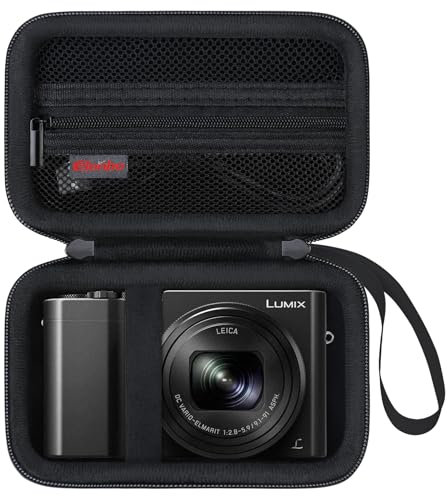 Elonbo Tasche für Panasonic LUMIX DC-TZ99E-K/ LX10/LX100/ZS60/ZS70/ZS80/ZS200/ZS100 4K Digitalkamera, Vlogging Kamera Kompakte Travel Schutzhülle, Mesh Tasche passt Batterieladegerät. Schwarz