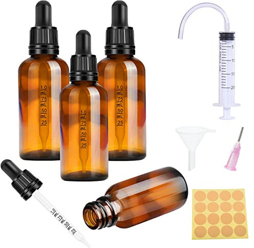 Nuts OT nuts Lot de 4 flacons compte-gouttes de 30 ml - Avec pipette - Petit avec 5 accessoires - Aromathérapie pour huiles essentielles - Parfums - Marron