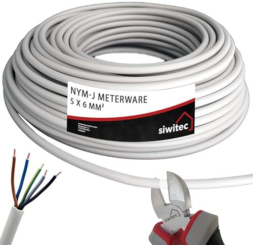 siwitec NYM-J 5x6 mm² Kabel, Mantelleitung, Installationskabel, Feuchtraumkabel in grau, exakt zugeschnittene Meterware in Profi-Qualität, Länge (aktuelle Auswahl) = 17 Meter