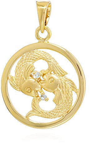 NKlaus 15mm Kettenanhänger Sternzeichen Fische 333 Gelbgold 8 Karat Aquamarin Zodiac mit Geburtsstein 14042