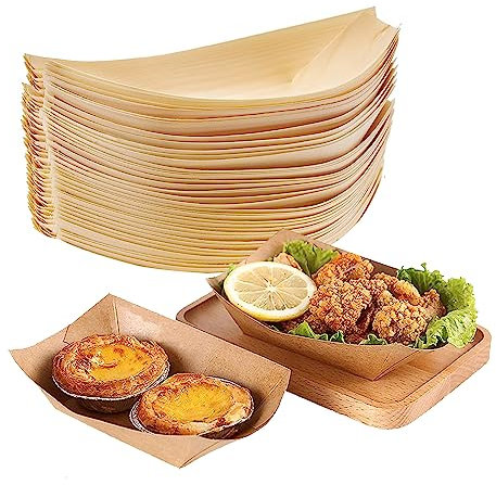 SPORWAY 100 Platos de Papel para Aperitivos, Cuencos para Patatas Fritas, Bandejas de Comida, Resistentes al Agua, de Papel Kraft Marrón para Fiestas, Ensaladas y Sushi