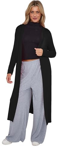 AJFASHION Ladies Maxi Plus Size Long Cardigans for Women UK Plus Size New Collared Top Long Full Sleeve Floaty Women's Ladies Cardigans Coatigans UK Sizes 8-26 Black