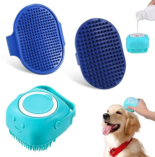 Fanshiontide 3 Pcs Hunde Badebürste, Soft Gummistriegel Hunde & Katzen Badebürste mit Massageeffekt Beruhigender Verstellbarem Ringgriff Entfernt Loses Deckhaar Staub Schmutz