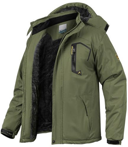 MANSDOUR Herren Schnee Ski Wandern Jacke Wasserdicht Warm Fleece Winter Outdoor Snowboard Windbreaker Kapuzenmantel, Grün (Army Green), XX-Large