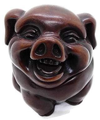 WitnyStore Winziger 7,6 cm brauner lächelndes Schwein, Vintage-Stil, Aschenbecher mit Deckel, Miniatur-Aschenbecher aus Kunstharz, lustige Fantasie-Tiere, dekorative Figuren, Sammlerfiguren