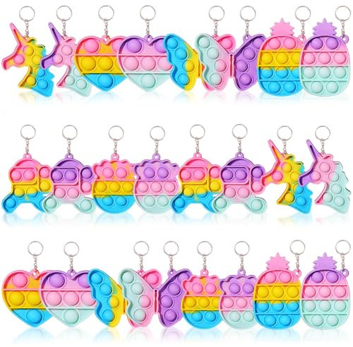 SCIONE 24PCS Pop-Schlüsselanhänger Partytütenfüller für Kinder,Silikon Zappelspielzeug Stressabbau Schlüsselanhänger für Geburtstag Klassenzimmer Preise,Graduierung Geschenke für Kinder Erwachsene
