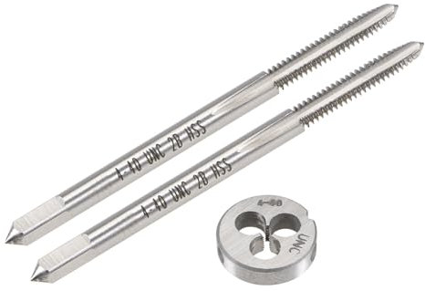 sourcing map Gewindeschneider-Set, 4–40 UNC-Gewindebohrer und runde Schneideisen, Gewindeschneidwerkzeug-Set für Mutterschrauben, Schrauben, Gewinde, Reparatur, 3-teilig