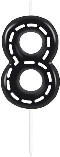 Yiran Racing Number 8 Candle, Black and White Stripe Cake Toppers, Car Theme Birthday Party Decorations for Boys Kids, YSLZ-SC8