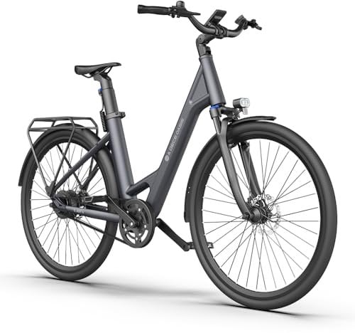 ADO E-Bike Air 28 Elektrofahrrad,Electric Bikes Pedelec Riemenantrieb,e Bike 28 Zoll,Momenten-Sensor, 1 Gang, Heckmotor, 345,00 Wh Akku, ebike Damen/Herren,Gepäckträger,Lampe (Gray)