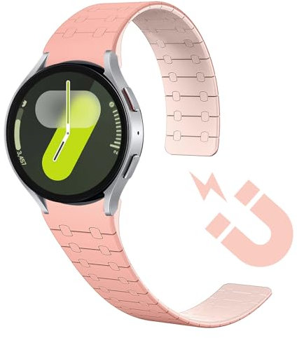 KoGiio Bracelet compatible avec Samsung Galaxy Watch FE 40 mm/Watch 7/6 / 5/4 (40 mm 44 mm) / Watch 6 Classic (43 mm 47 mm) / Watch 5 Pro 45 mm - En silicone magnétique Bracelet - Rose