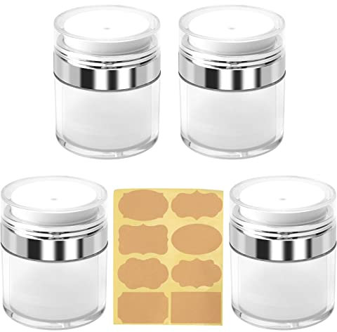 Jubaopen 4PCS 50ML Airless Pumpspender Lotion Creme Spender Vakuumflasch Nachfüllbar Pump Behälter Reiscremeflasche Lotion Jar Kosmetikbehälter mit Aufkleber