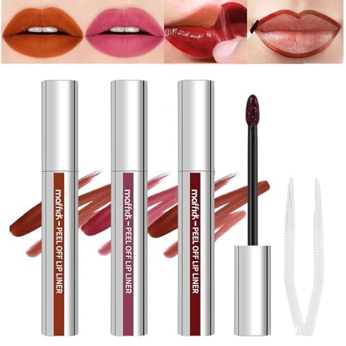 3 STÜCKE Peel Off Lip Liner Stain, Lip Liner Peel Off Tattoo, Mattem Finish Lip Tint, Lip Stain Peel Off Langanhaltender Abziehbarer Lippenfleck, With Tweezers
