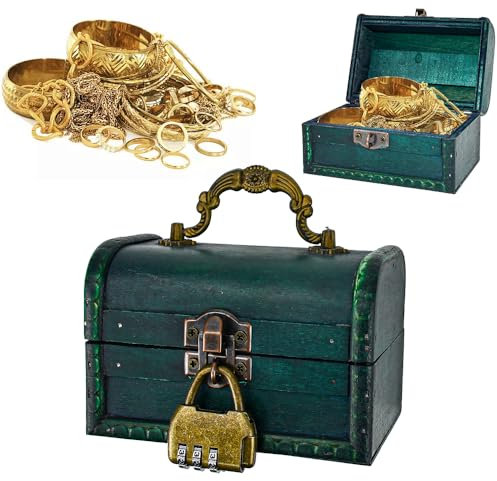 LPAMABA Coffres au Trésor en Bois Boîte au Trésor Vintage Coffre Au Trésor de Pirate avec Cadenas Vintage Coffre en Bois Petit Coffre de Rangement en Bois Pirate pour Stockage Décoration, 11.5x8x8cm