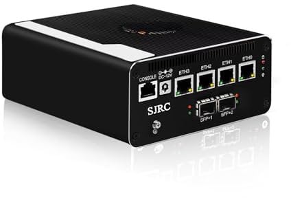 SJRC Firewall 10GbE Mini PC, 12th Gen 5 Core Pentium Gold 8505 Micro Applicance, Dual SFP+ 10 Gigabit, 4 x i226V 2.5GbE LAN, Barebone, Support OPNsense, HD, DP, Typc-C, 4K, TF