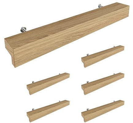 Sossai Holz Möbelgriffe aus Eiche | GAH01 | Lochabstand 128mm, Länge 188mm, 6 Stück