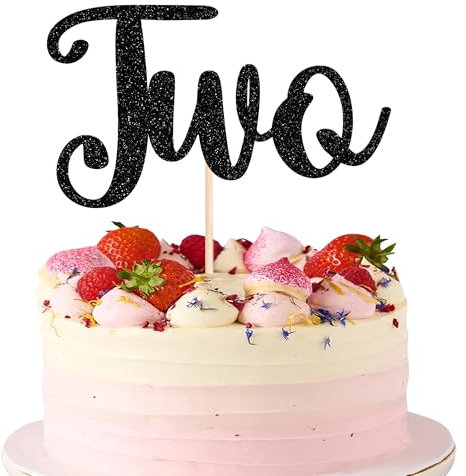 Xsstarmi 1 Pack Two Birthday Cake Topper Second Birthday Cake Topper Black 2nd Birthday Decorations for Boys Girls Baby Photo Booth Props Anniversary Party Cake Decorations