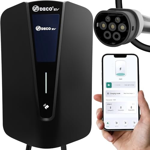 DecoEV Tempest 7.4kW Super Fast EV Charger, 32A, 5M Cable, IP66, Indoor/Outdoor, Black