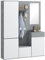 HOMCOM Mobile Attaccapanni da Ingresso 4 in 1 con Specchio, Ganci e Ripiani Regolabili Interni, Mobile da Ingresso Multiuso in Legno con Cassetto, 145x29x184 cm, Grigio e Bianco