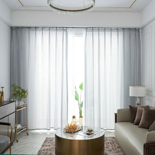 BCughia Durchsichtige Vorhänge Transparent, Vorhang Einfarbiges Fischgrätenmuster Wohnzimmer Vorhang Modern 2er Set H 138 x B 132 cm, Grau