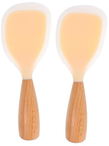 Cabilock 2 Piezas Cuchara De Arroz De Silicona Pala Para Arroz Mango De Madera Accesorio De Cocina Casa o Restaurante