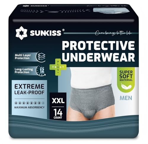 SUNKISS Inkontinenz Pants Männer, Tagsüber Einweg Erwachsenen Windelhosen, Herren Windeln mit Maximaler Saugfähigkeit, Grau, Größe XXL, 14 Stück 1er Pack