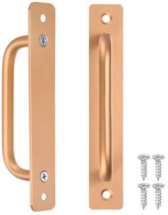 M METERXITY 2-Pack Barn Door Handles, 5Inch/128mm Hole Center Aluminium Alloy Gate Handle with Mounting Screws for Bathroom/Wardrobe/Closet/Kitchen, Sliding Door Handle with Plate [Gold]