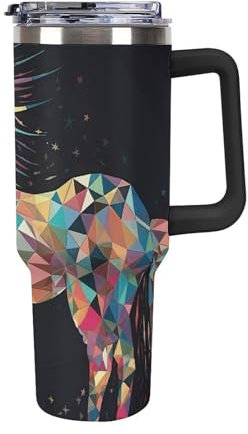 NWTRK Bunte Pferde Tumbler 40oz mit Henkel und Strohhalm Doppel Vakuum auslaufsichere Reise Kaffeetasse niedliche Wasserflasche Auto Tasse Geschenke für Frauen Männer
