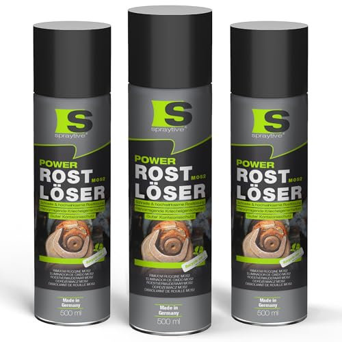 Spraytive 3 x 500ml Power Rostlöser MoS₂ Spray – Hochwirksamer Rostentferner mit Festschmierstoff – Kriechfähig, reibungsarm, korrosionsschützend – Für KFZ, Werkstatt & Industrie – Made in Germany