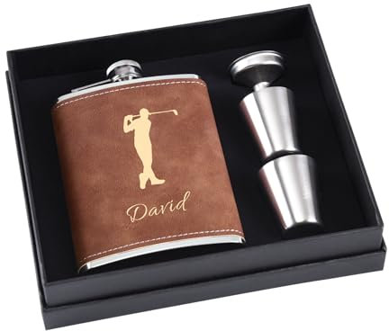 Flasque à Alcool avec Icône Golf pour Hommes, 8 oz - Flasque en Acier Inoxydable 304 Gravée (Marron)