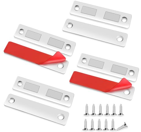 Dreamark Aimant Porte Placard Puissant,4 Pièces Ultra Mince Loqueteaux Magnétiques Aimant Meuble Fermeture,Aimant de Porte de Cuisine Magnétique pour Tiroir, Armoire, Porte Coulissant