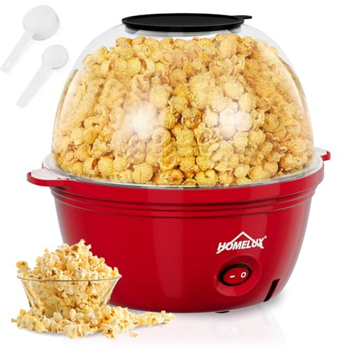 HOMELUX Popcornmaschine Popcorn Maker 450W Mini Popcorn Maschine mit Messlöffel Antihaftbeschichtung Snack Popcorn Popper für Zuhause Party Kinder, Deckel als Servierschale, Stille & Schnelle Rot