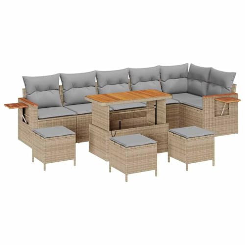 vidaXL Garten-Sofa-Set 10 pcs Beige und Hellgrau 110 x 55 x 71 cm, Garten und Terrasse, Moderne Möbel für draußen, wetterfeste Sofas, abnehmbare Kissen, modulare Sitzgruppe