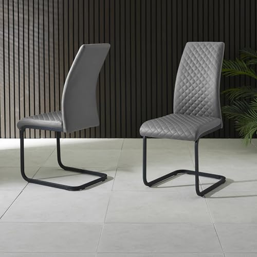 Julian Bowen Xavier Dining Chair Set of 4, Modern Grey Faux Leather Kitchen Chair with High Backrest & Black Cantilever Legs, Padded Kitchen Seat for Dining Room - H 100 x W 43cm