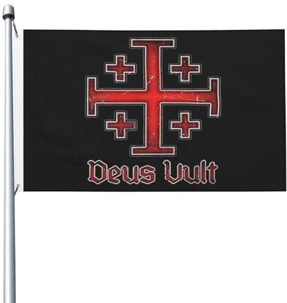Flaggen 90X150cm, Jerusalem-Tempelritter-Kreuzfahrer-Kreuz Deus Vult Waschbar Haus Hof Flagge Dekorative Piratenflagge für Aktivitäten Feiertage Parade