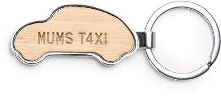eBuyGB Mum’s Taxi Keyring, Car Shaped Number Plate Keychain, Laser Engraved “MUMS T4XI”, Bamboo & Metal Gift for Mum, Mother’s Day, Birthday or New Driver Car Accessory