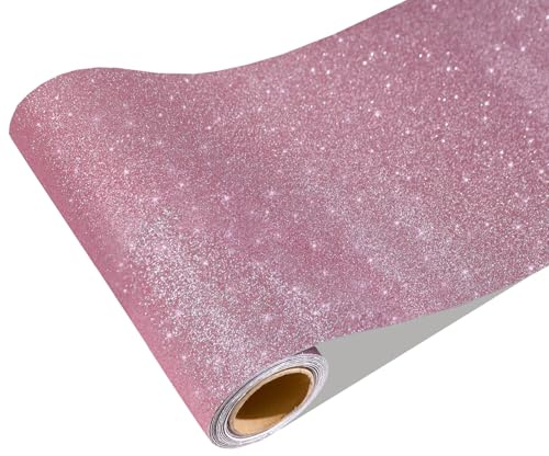 CRE8TIVE Rosa Glitzer Selbstklebende Tapete 20cm x 200cm Hellrosa | Glitzerfolie Selbstklebend, Flashensand-Optik, Für Wand Möbel DIY, Geschenkverpackung, Dekorfolie Möbelfolie