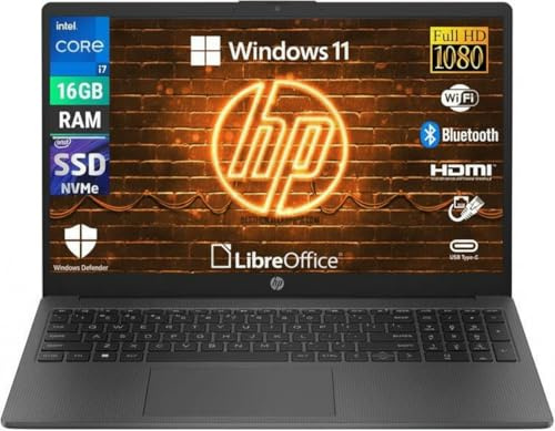 HP 250 G10, Notebook Pc portatile Intel Core i7-1355u 5.0 Ghz, Ram 16Gb, SSHD 512Gb, Display 15.6 Full Hd, Windows 11,Libre Office,pronto utilizzo,Garanzia italia