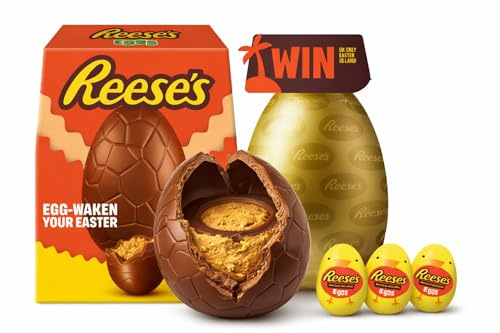 Reese's Milk Chocolate & Peanut Butter Hollow Extra Large Easter Egg Includes 1 Extra Large Egg & 3 Reese's Creme Eggs Perfect For Easter Egg Hunt Great Gift For Kids & Adults School Offices