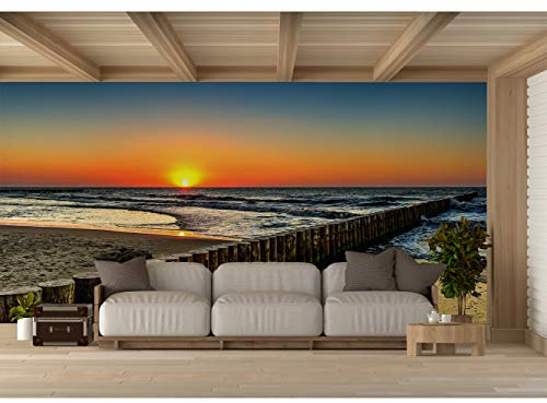 Vinyl Fototapete und Tapete Sonnenuntergang Ostsee | Wandtapete | Wandtapete | Deko Vinyl | Wand | Tapeten | Verschiedene Größen | Dekoration für Esszimmer, Wohnzimmer, Schlafzimmer 150 x 100 cm